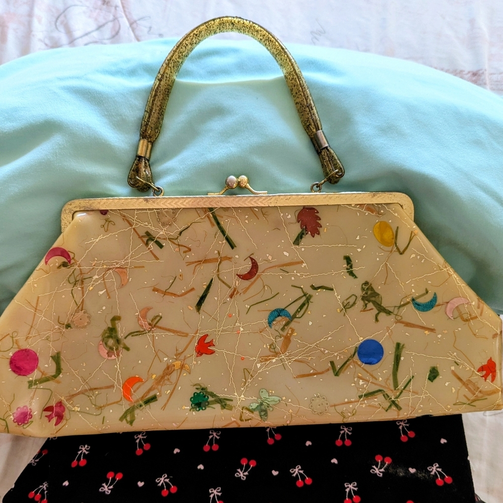 Vintage Plastic Confetti Purse & Matching Clutch Bag 1950s-60s - Picture 11 of 14